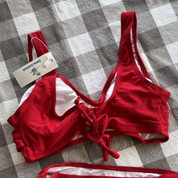 Twist Front Ruched Bottom Solid Color Bikini Set - Picture 2 of 6